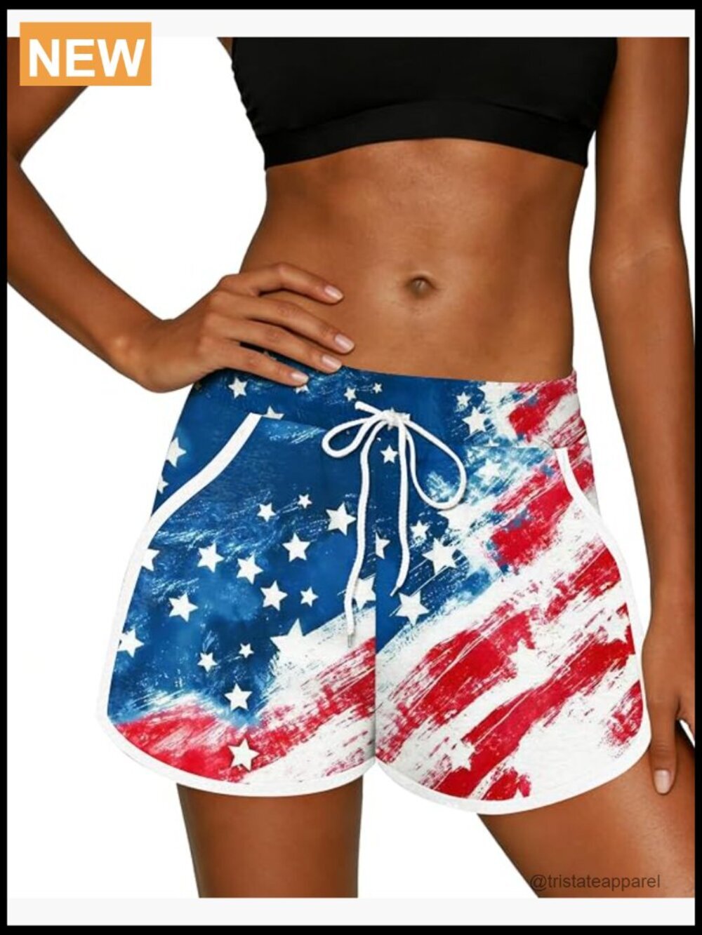 Patriotic Star Stripe Board Shorts with Drawstring Waist